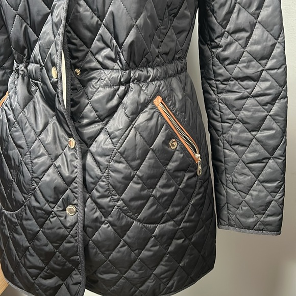 Massimo Dutti Quilted Dark Navy Midi Length Hooded Jacket Coat size small - Picture 9 of 16